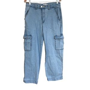 Vintage Rue21 Cargo Jeans 1980s High Rise Light Wash Denim Cargo Size 14